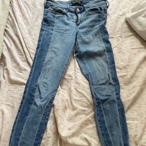 Two toned low rise jeans.